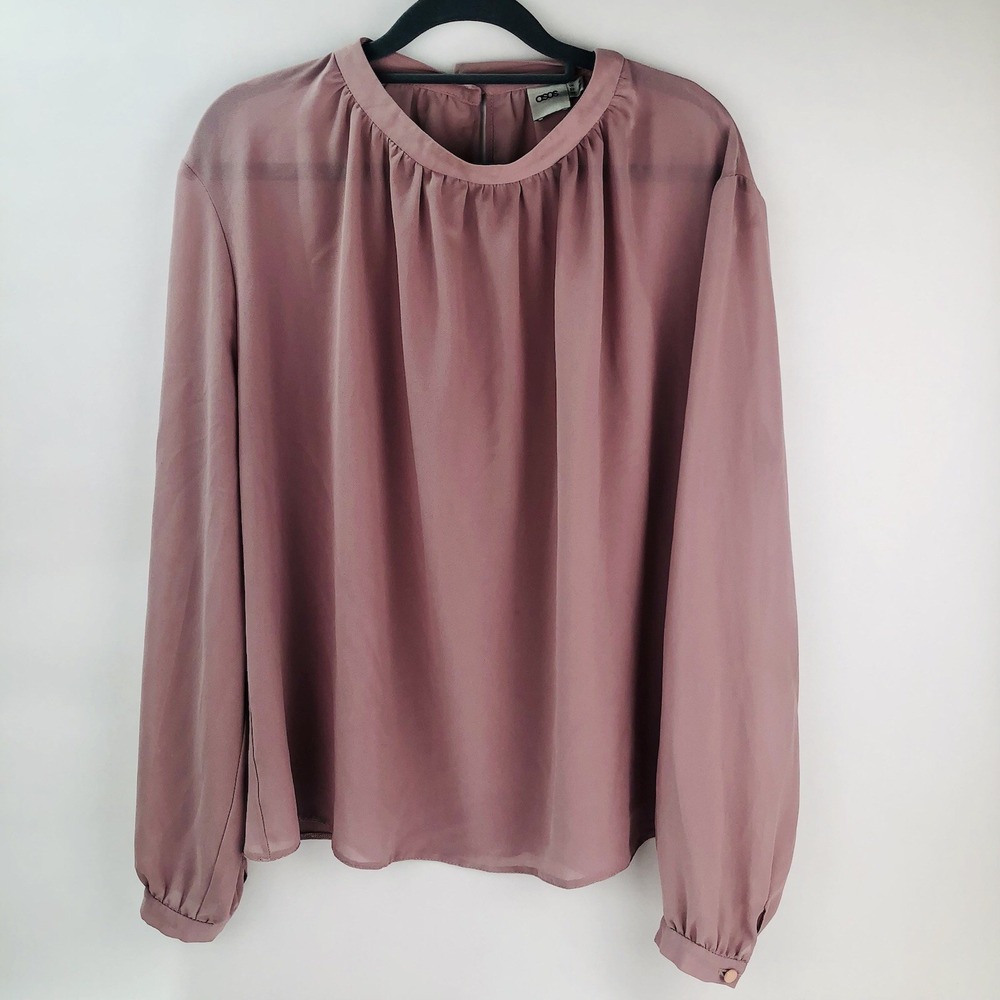 ASOS Women's 14 XL Mauve Purple Pink Long Sleeve Blouse Sheer Organza Dress Top